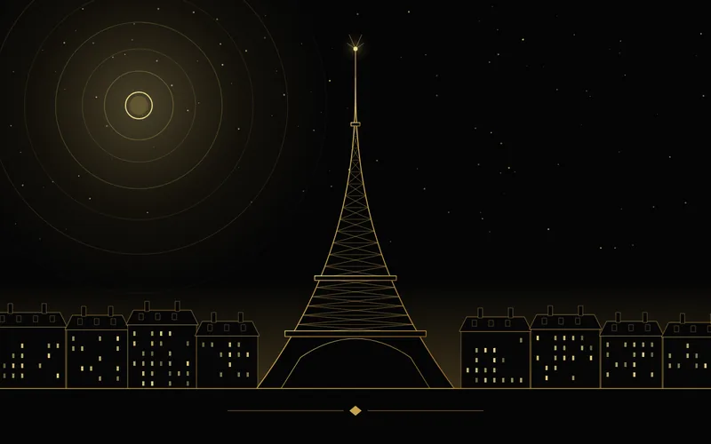 Illustration de Paris : la tour Eiffel au-dessus des toits haussmanniens