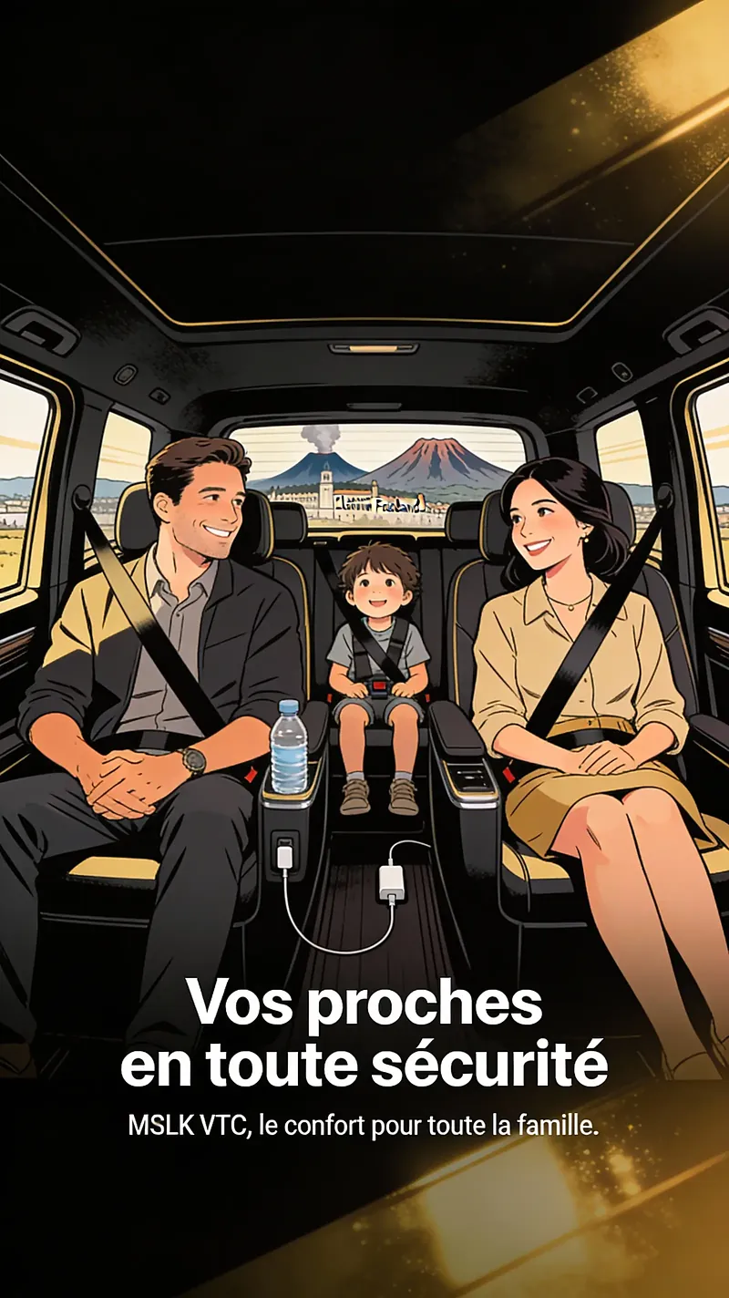 Affiche : vos proches en toute sécurité, MSLK VTC, le confort pour toute la famille